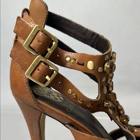 Vince Camuto BrownโStrappy Heels with Gold Accents | 7.5 | (1517) - Picture 2 of 13